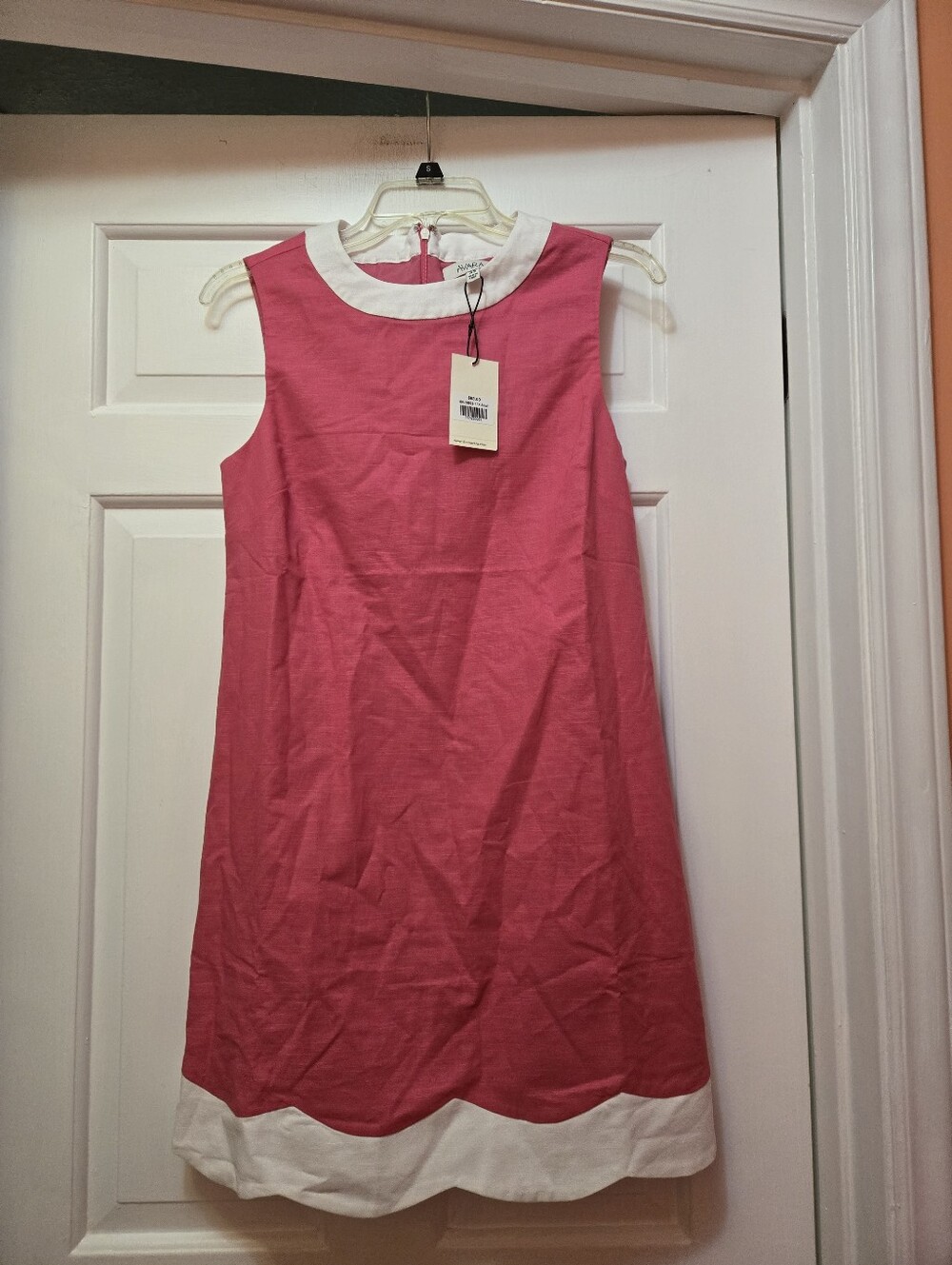 Avara Sleeveless Pink A-Line Dress with White Contrast Collar and Hem